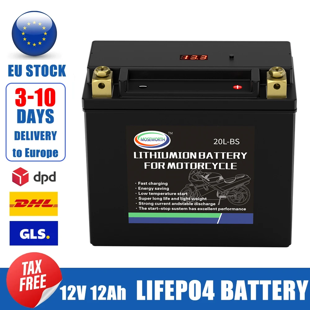 20L-BS 12V 12AH Motorcycle Battery LiFePO4 CCA620 175x87x155mm Bulit-in BMS Voltage Protection Lithium Phosphate Iron Battery