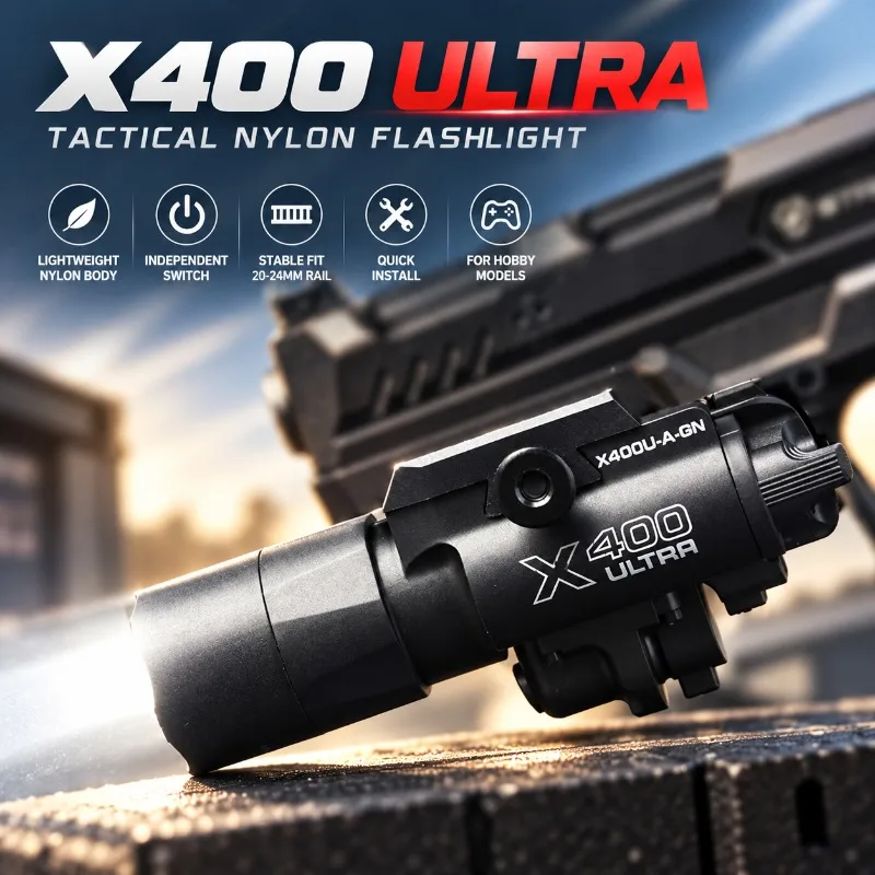 X400 Nylon Hobby Ornament Torch Light, Under‑mount Design with Dedicated Switch for 20‑24mm Rail Mod Parts