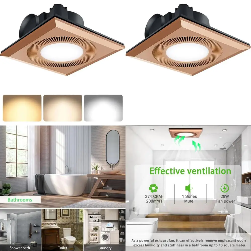 

Whisper-Quiet LED Light Bathroom Exhaust Fan, 374 CFM Ceiling Mount Ventilation System for Shower, Laundry, and Restroom