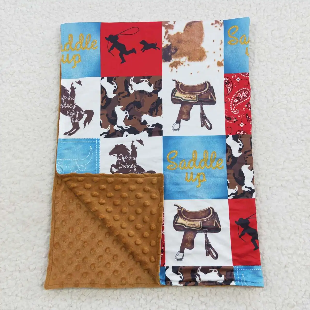 

N​ew Design Wholesale Soft Cozy Toddler Minky Blankets Saddle Up Western Swaddle Wraps For Baby