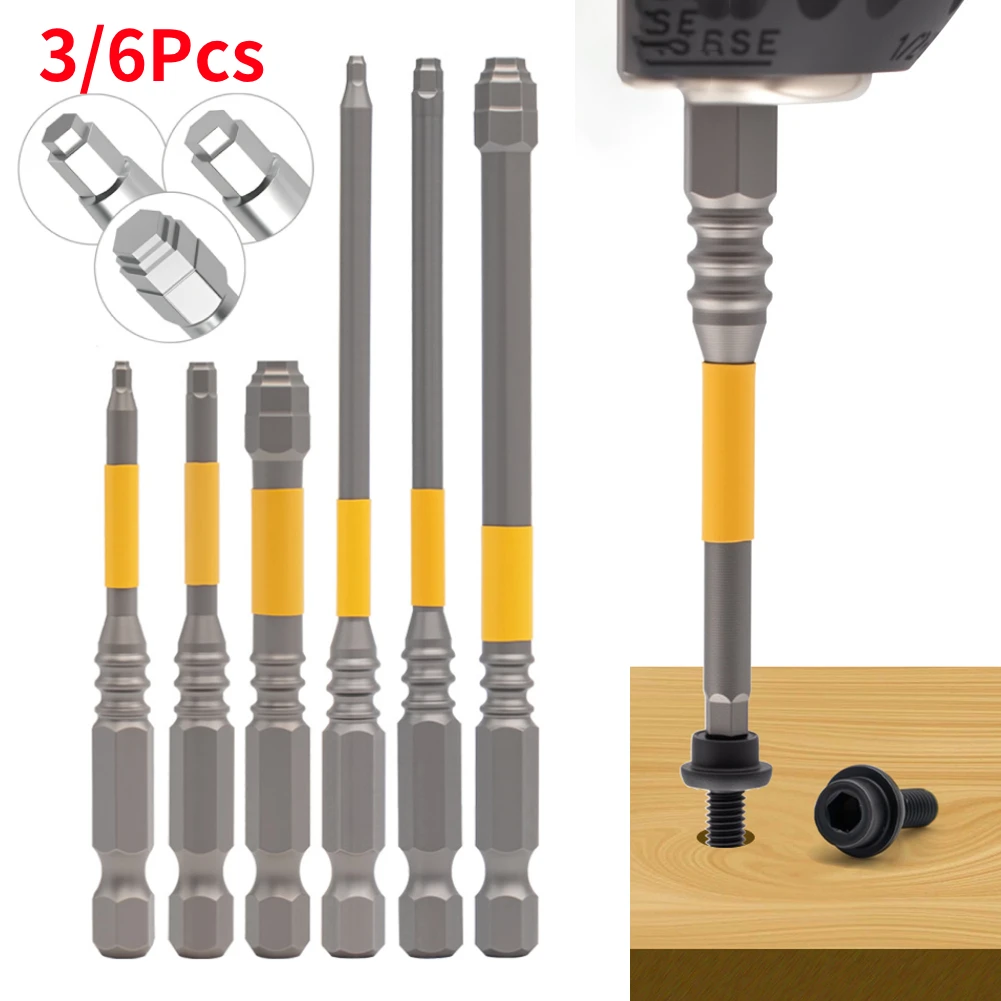 3/6Pcs 65/100mm Length Steel Alloy Screwdriver Bits 6.35mm Hex Shank Magnetic Screwdriver Bit Set 1.5mm-6mm For Electric Drills