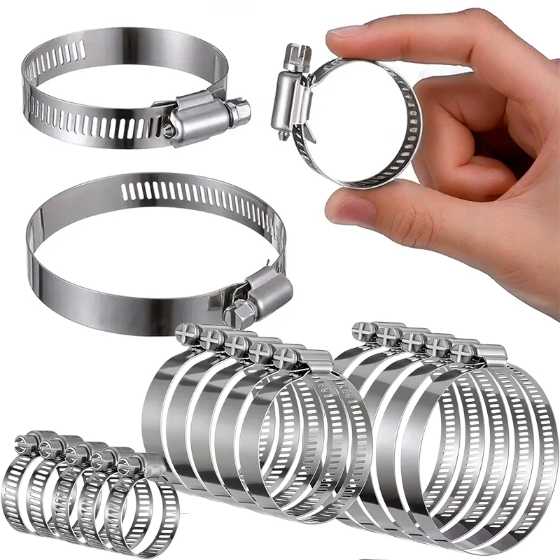 25Pcs Adjustable Stainless Steel Hose Clamps Assortment Kit, Worm Gear Pipe, Fuel LineHeavy Duty for Plumbing, Washing Machine