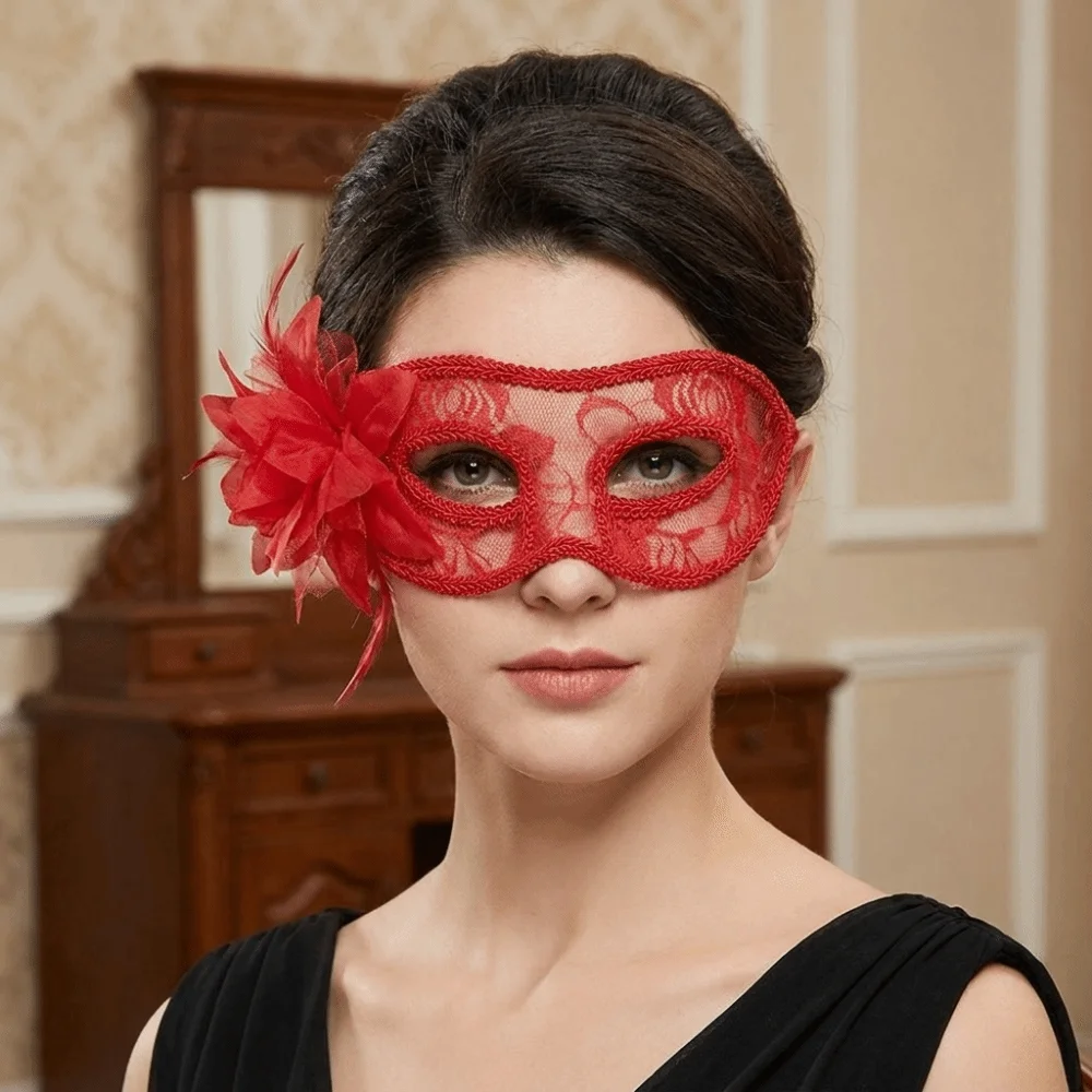 Flower Half-Face Mask Seductive Style Cosplay Feather Mask Masquerade Fancy Prom Halloween Festival Party Mask Women's Event 4