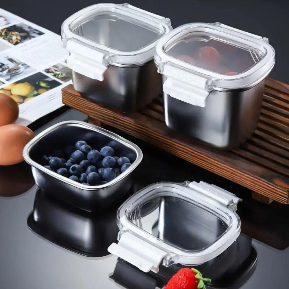 

304 Stainless Steel Food Preservation Box Simple 250ML/450ML/550ML/1000ML Food Storage Containers Dishwasher Safe Lunch Box