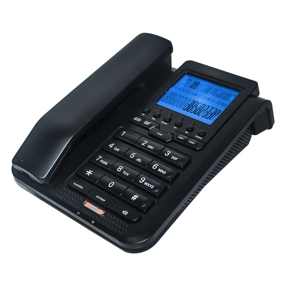 Landline English Button Phone Business Office Home Two-line Telephone Three-way Call Fixed Landline Digital Corded Telephone