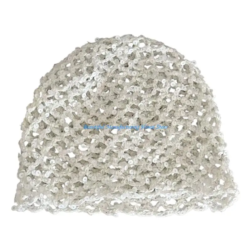 E56A Shimmering Pullover Hat Comfortable Hollowed Brimless Hat with Sequined For Women Girl Casual Street Wear Beach Vacation