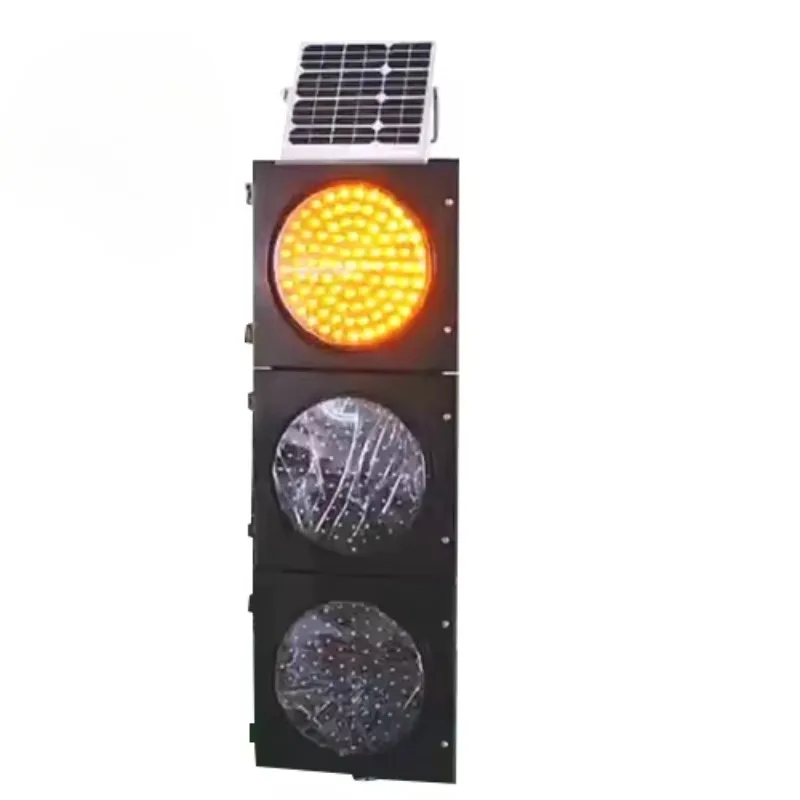 300mm 3 sections amber yellow flashing solar led traffic warning light