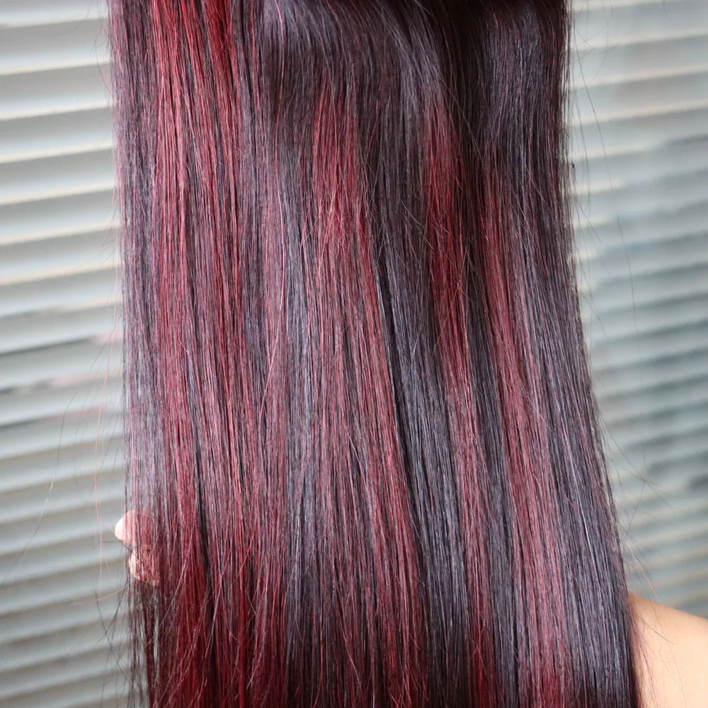 الجملة البرازيلي عذراء الشعر البيانو اللون تسليط الضوء على 1B أحمر داكن 99J حزم مع إغلاق أمامي نسج لحمة للنساء السود