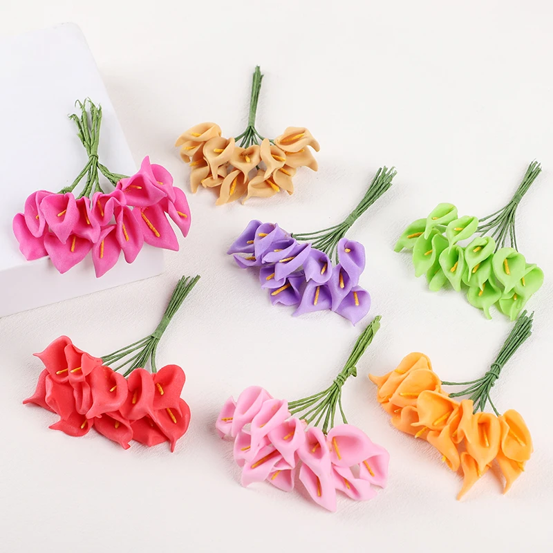 144Pcs Mini PE Calla Lily Artificial Flower Bouquet Wedding Party Flower Decoration DIY Scrapbooking Fake Flowers