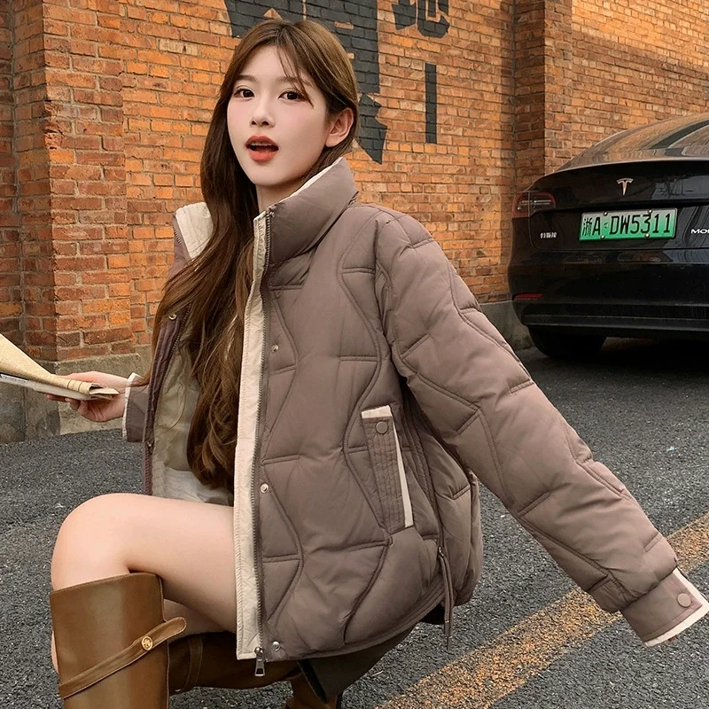 2025 Cropped Jacket Winter Short Puffer Jacket Women Clothing Cotton-padded Coats Warm Stand-up Collar Coat Bread Jackets