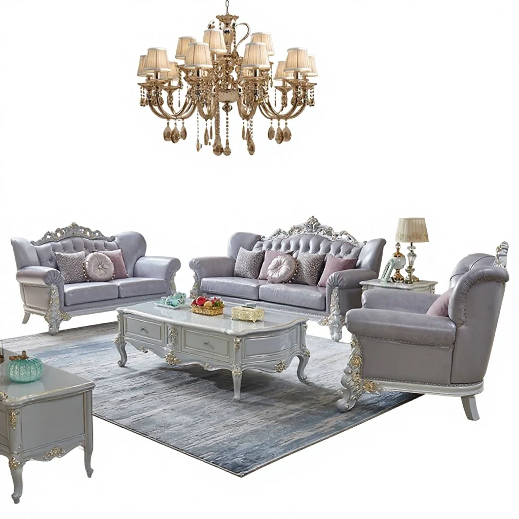 #French Design Gold Foil Craftsmanship Luxury Italian Palace Solid Wood Carved Sofa with Sponge Filling Material