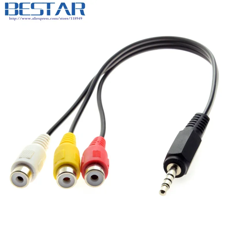 3.5 مللي متر 1/8 "ذكر ستيريو سيارة AUX إلى 3 RCA AV أنثى الحبل الصوت والفيديو كابل مركب 20 سنتيمتر