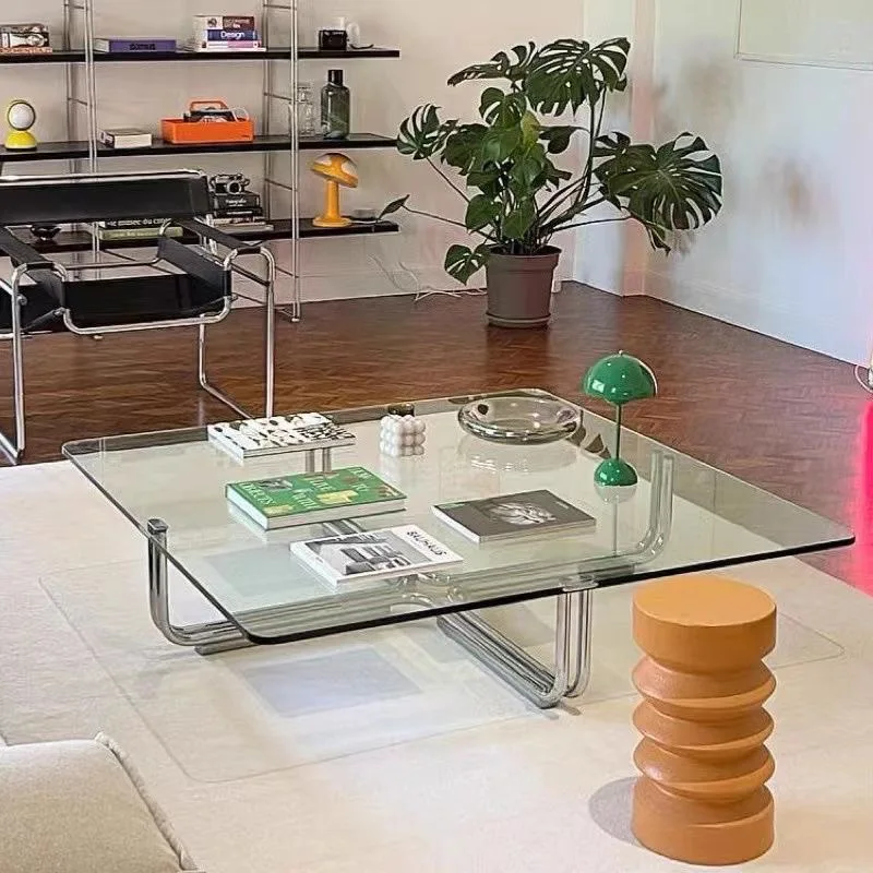 

Modern Simple Medieval Glass Small Apartment Living Room Sofa Low Table Side Table Coffee Table Square