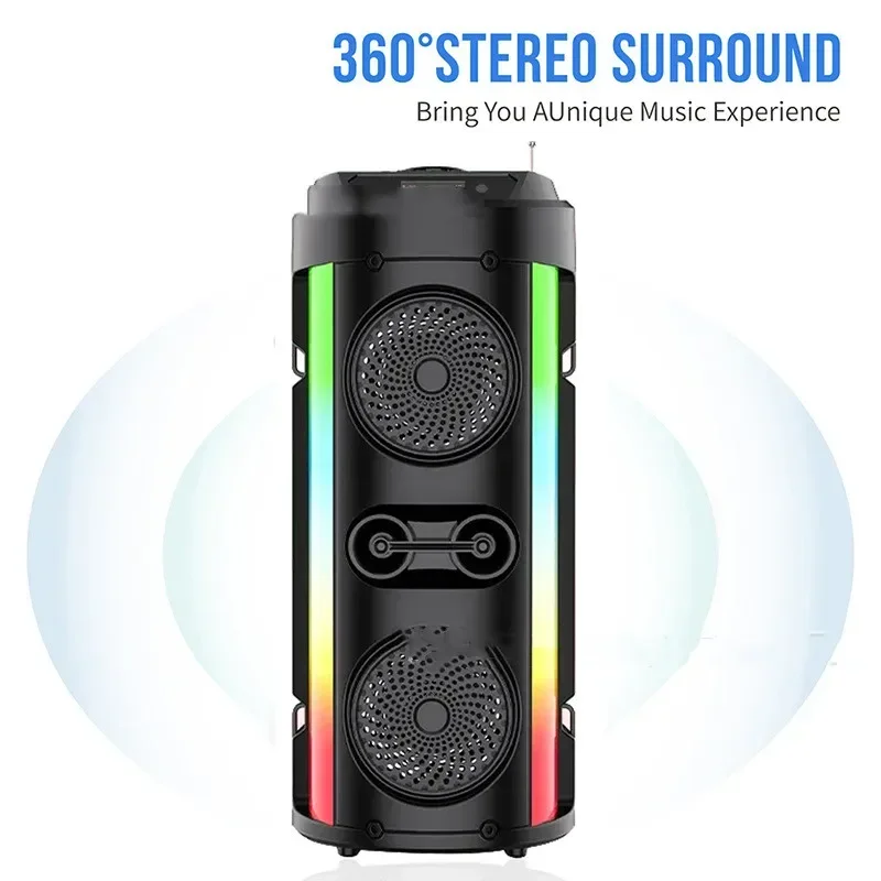 80W Wireless Column Big Power Stereo Portable Bluetooth Speaker Subwoofer Bass Party Speaker with RGB lighting Family Karaoke FM