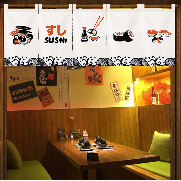 Adversing Flagge Sushi Shop Doorway Kurzen Vorhang Hängen Japanischen Tür Vorhänge Izakaya Restaurant Enterance Noren Bistro Decor – Detail 2