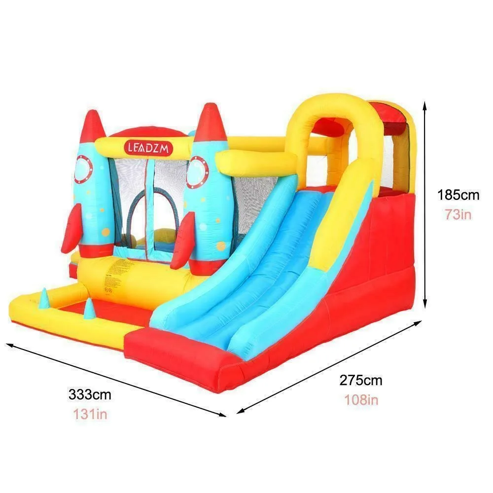 Oxford jump rocket with fan inflatable castle Convenient installation and simple Safety mesh