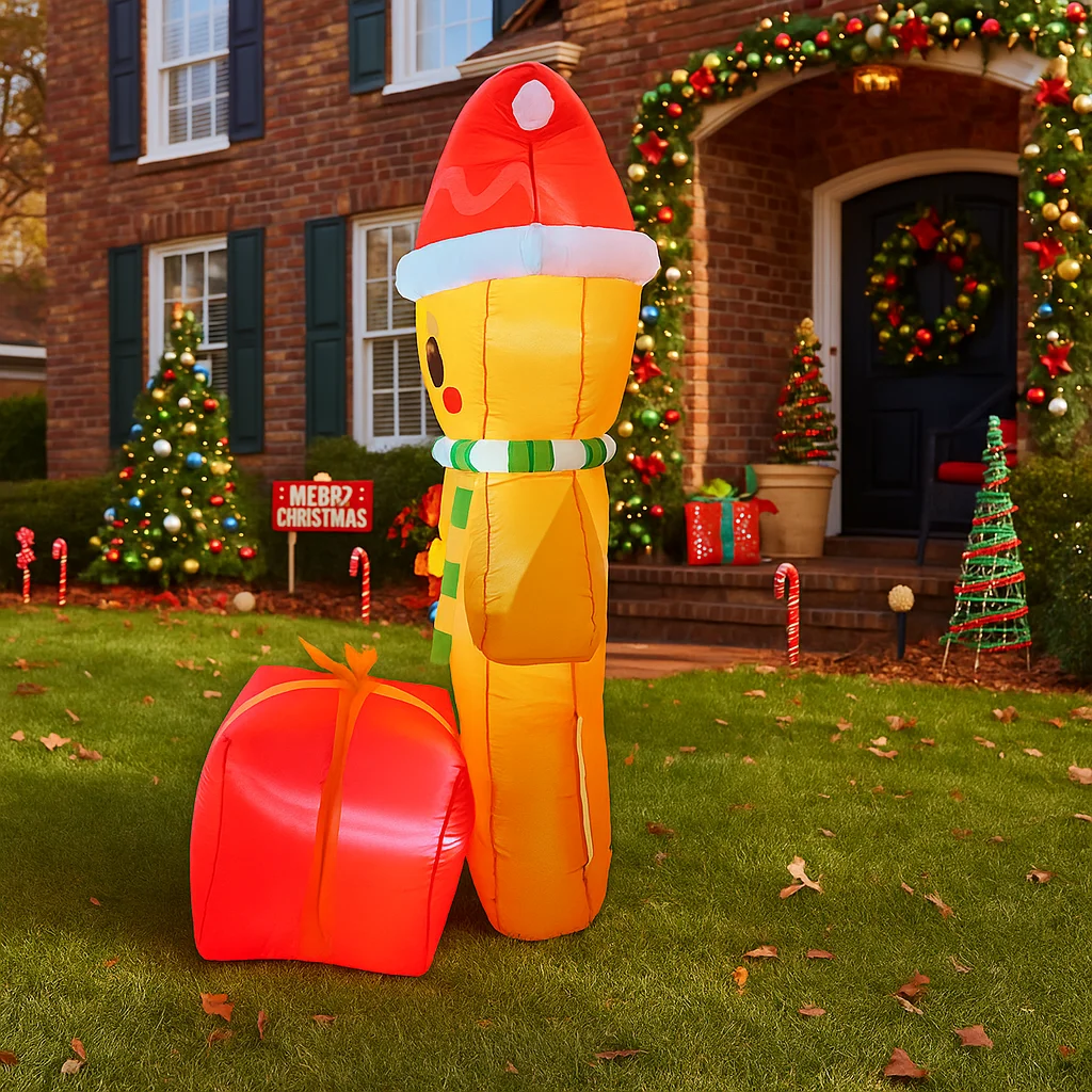 6-stopowy nadmuchiwany ludzik piernikowy z prezentami, dekoracje świąteczne do domu, na podwórko, ozdoby bożonarodzeniowe, dekoracje LED, artykuły świąteczne na zewnątrz