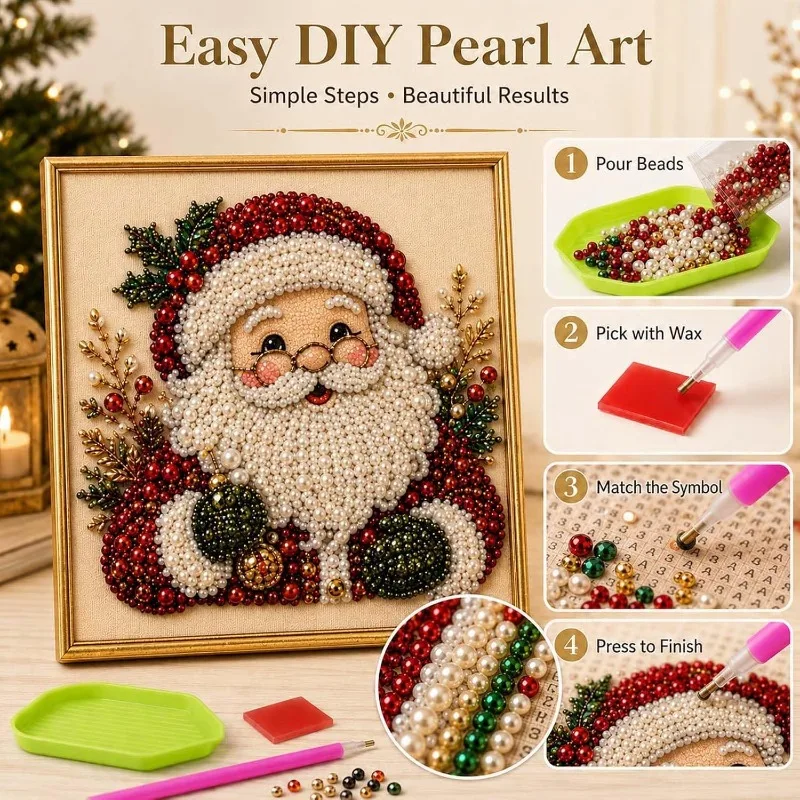 DIY Christmas Pearl Diamond Painting, Santa Claus Handicraft Decorations, Suitable for Beginners, for Home Wall Decoration