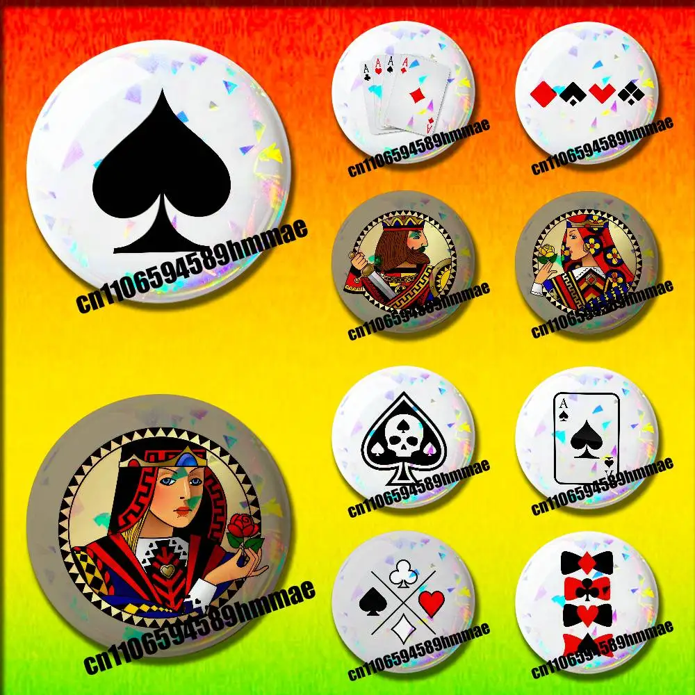 

For Playing Cards Poker Red Heart Spades King Queen Pins Insignia Badge Pin Cover Emblem Round Ornament 75mm Cosplay Brooch