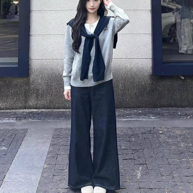 

Вязаный свитер, женский модный внутренний свитер, повседневный свободный свитер с длинным рукавом и v-образным вырезом, обычная длина, осень-зима E12063