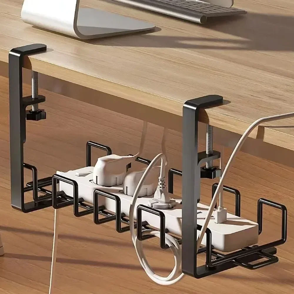 1PC Under Table Storage Rack Metal Cable Management Tray Home Office Desk Wire Organizer No Punching Kitchen Storage Accessories