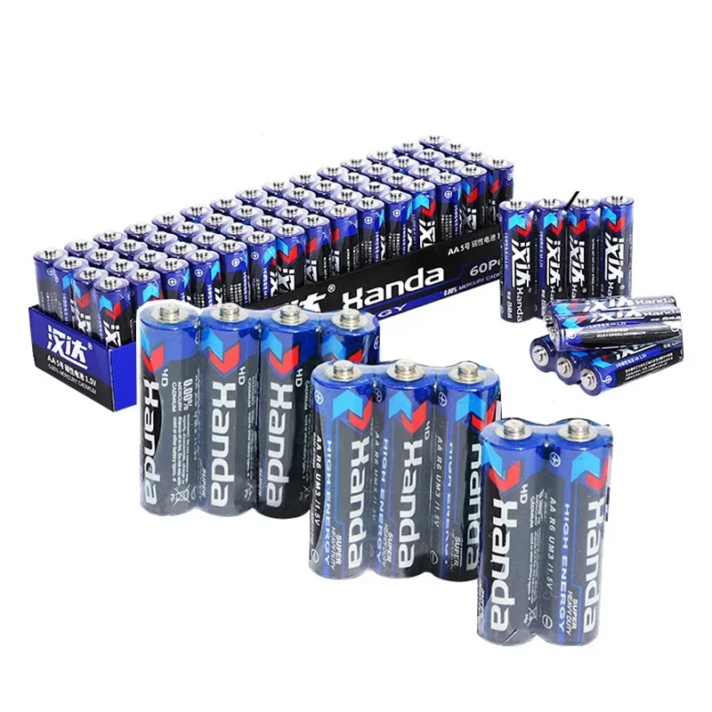 Batterie au carbone, zinc et manganèse, pile au poulet, pile flash, souris sans fil, clavier, noir et bleu, AA, 1.5V, 60 pièces par boîte