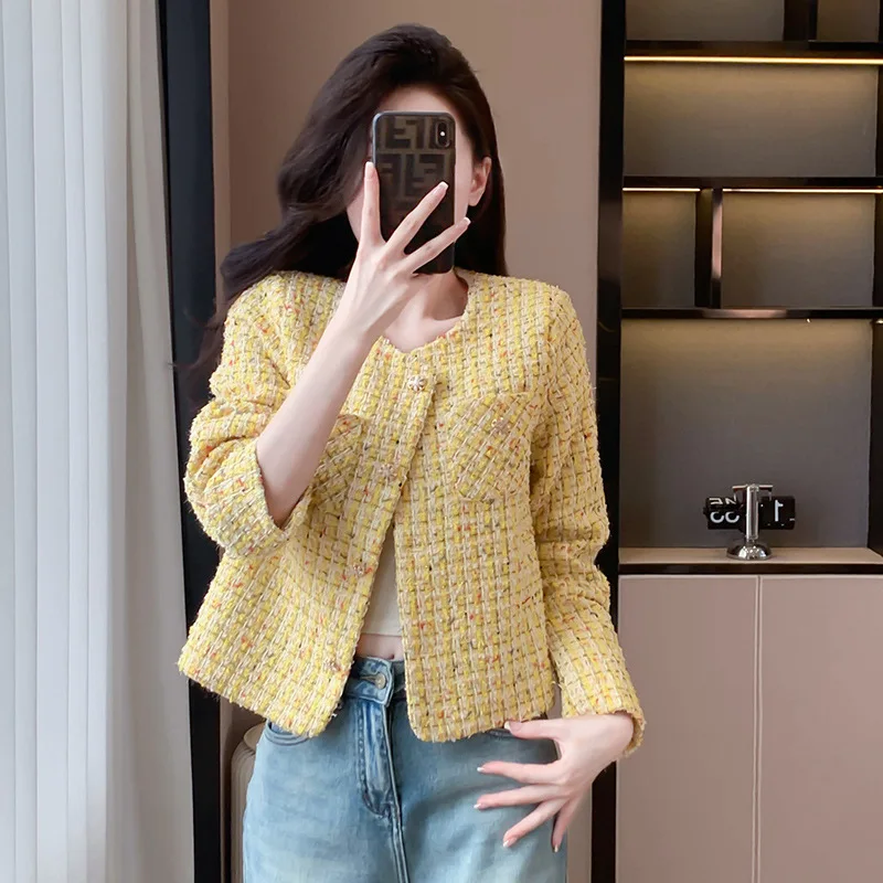 Flower Yarn Woven Fragrant Style Jacket Women Spring Autumn Thin Casual Short Coats