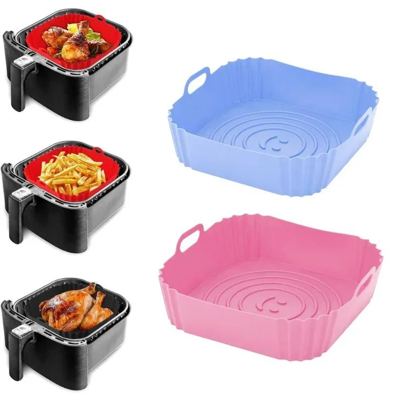 Silikon-Backform für Heißluftfritteuse, Antihaftbeschichtete Quadratische Backform, Wiederverwendbare Lebensmittelechte Silikon-Ofenmatte