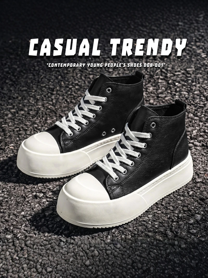 Men's High-Top Shoes Sporty Casual Workwear Waterproof Non-Slip Thick Bottom Black Soft Bottom Autumn New Style Student