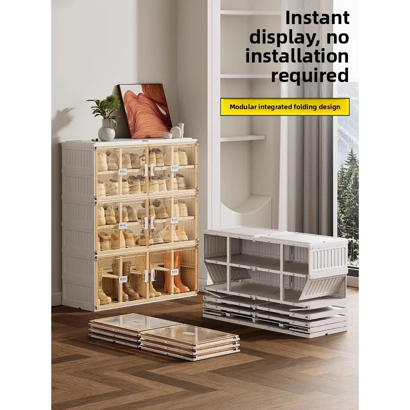 Zapatero transparente, zapatero plegable en la entrada del dormitorio doméstico