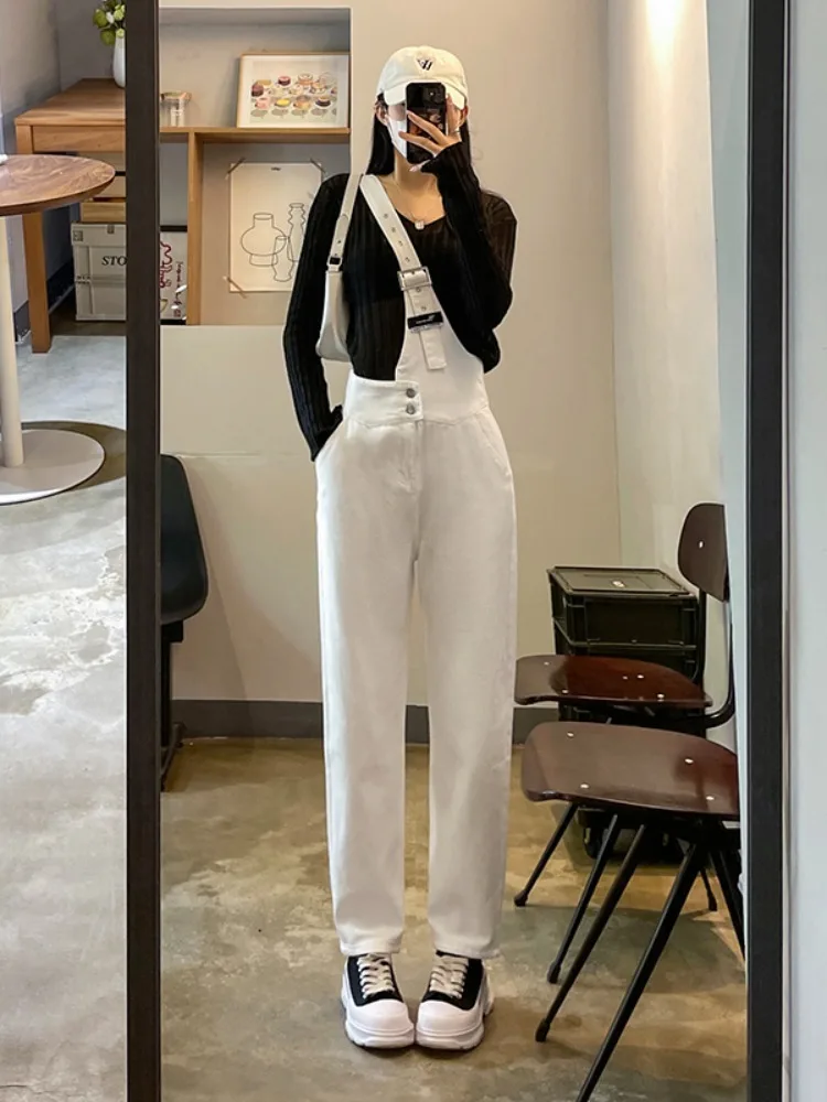 

Jumpsuits Women Button-design All-match Streetwear Fashion Casual Korean Style Loose Straight Jumpsuit Detachable Suspenders