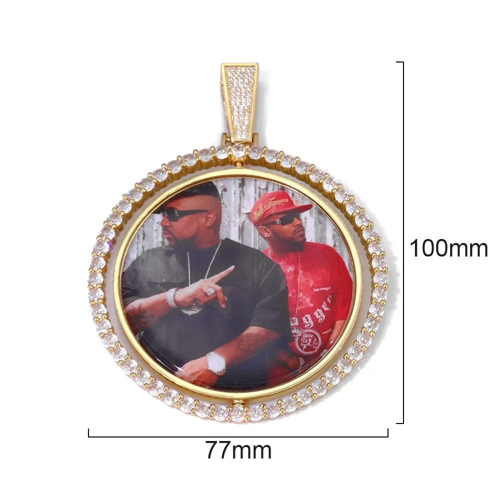

ESKEEM Custom Picture Pendant Iced Zircon Big Size Rotatable Double Sided Photo Frame Pendant Hiphop Memory Jewelry Men Women