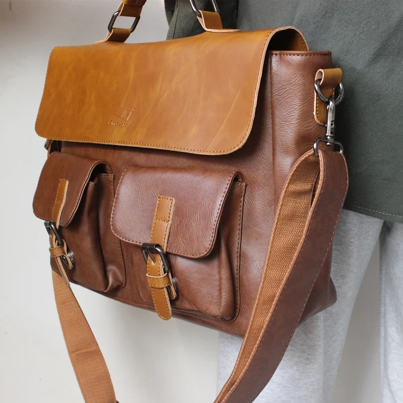 

Casual Commuter Men's Shoulder Bag Large Capacity Slant Crossbody Bag Fashionable Briefcase Youth Handbag Soft PU Leather
