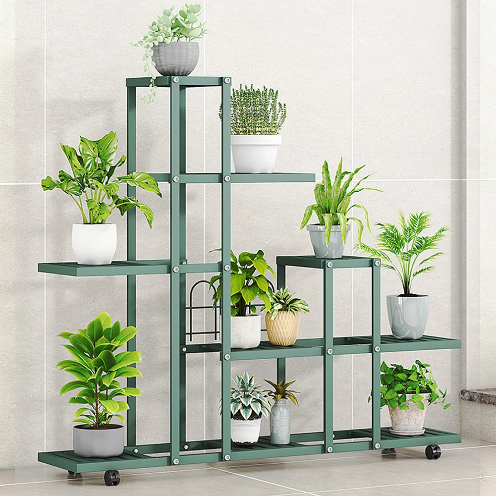 Support pour plantes d'intérieur et d'extérieur en fer forgé, étagère d'angle multi-plantes avec roulettes pour chambre, balcon, jardin, terrasse