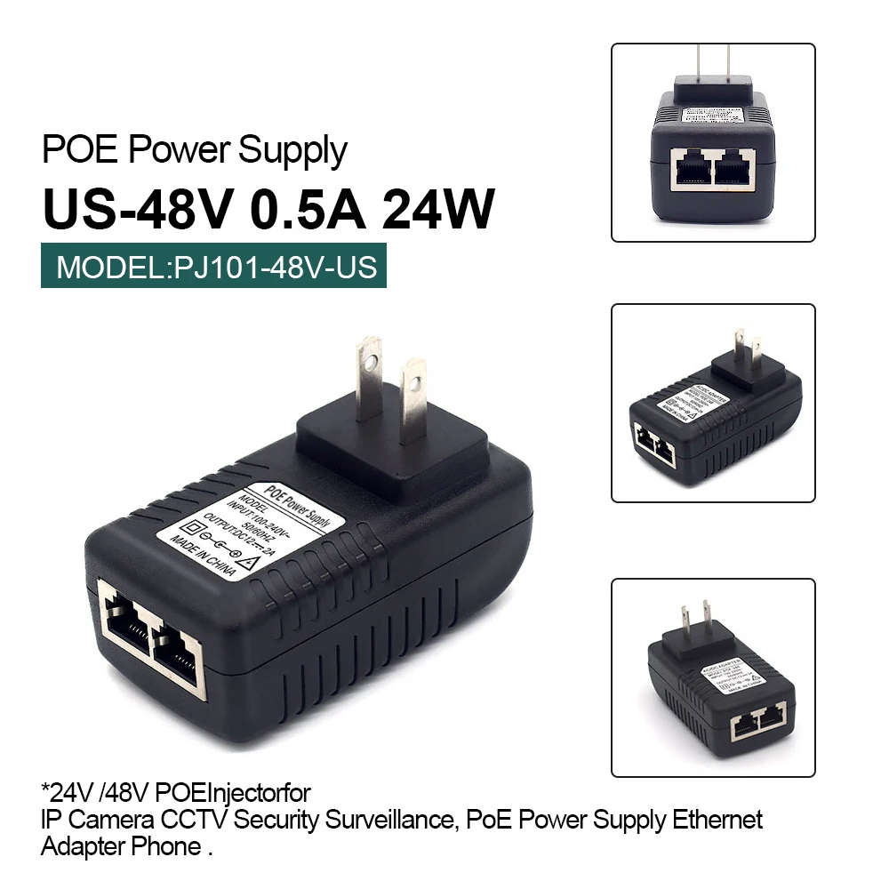 100M 24V 1A 48V 0,5A 24W PoE-Injektor-Netzteil