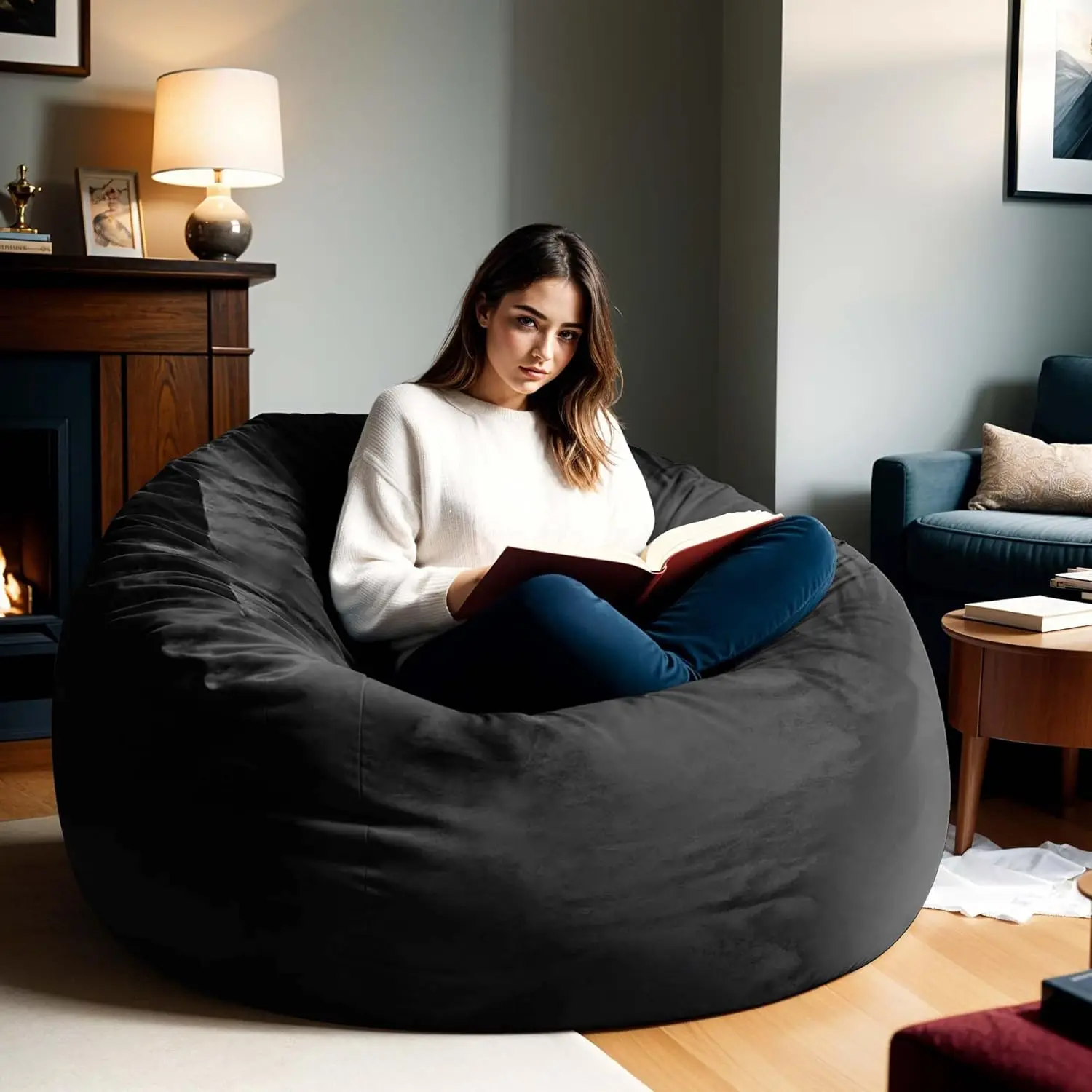 

Giant 4ft Bean Bag Chairs for Adult, Memory Foam Teens, Adults, Big Soft Fluffy Fur