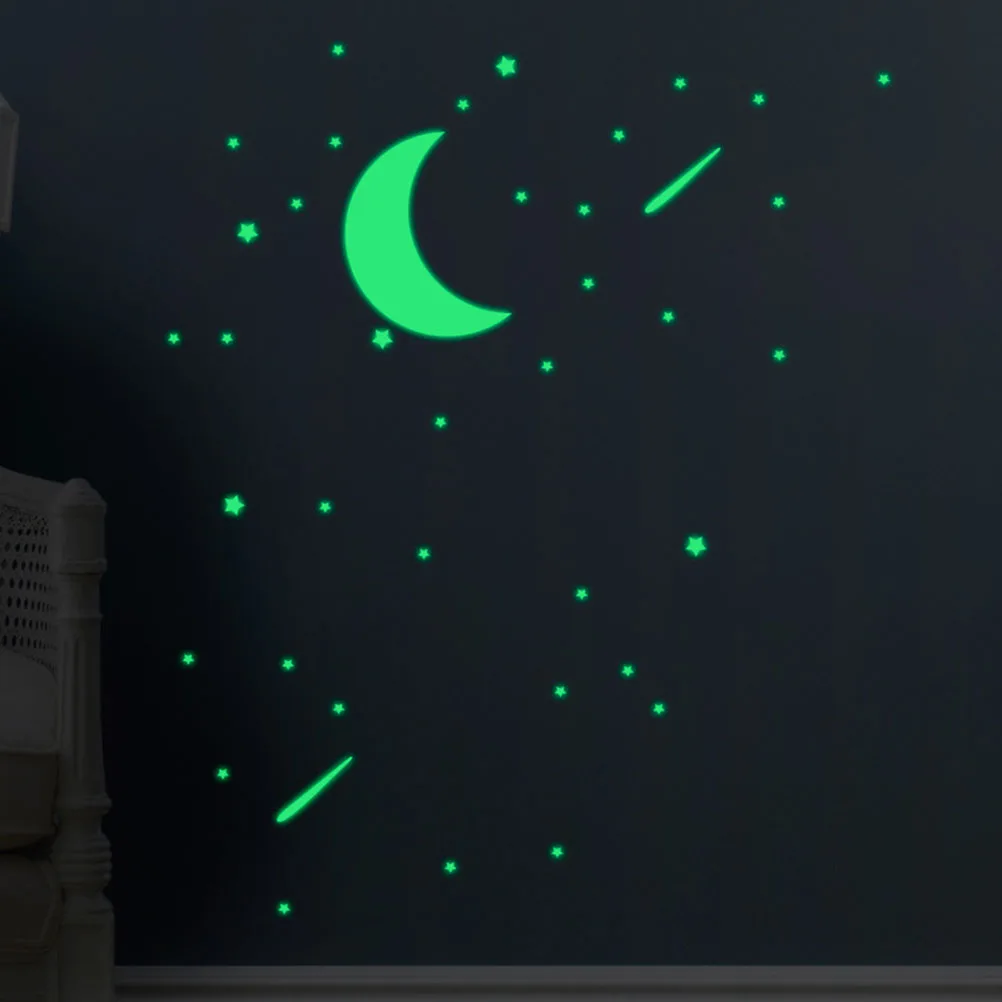 

103 Pcs Luminous Stars Wall Sticker Night Glow Room Decor Fluorescent Soft Colors Absorb Light Darkness Moon Theme