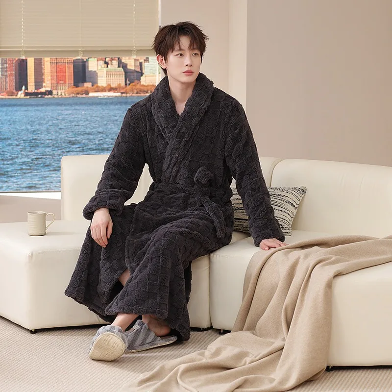 Adult Bathrobe Fall/Winter Long Nightgown Winter Coral Velvet Pajamas Extended Thick Morning Gown Flannel Cosy Both Men Women