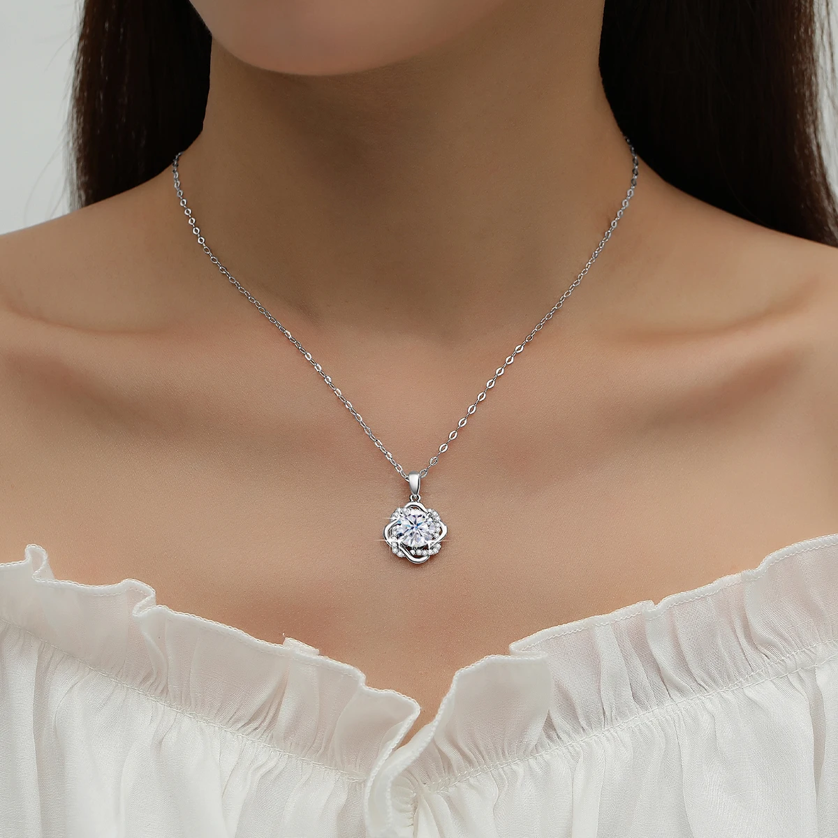 Luxury 3 carat moissanite Flower Pendant 14K Gold Filled Wedding Necklace Birthday Valentine's Day Anniversary Permanent Jewelry