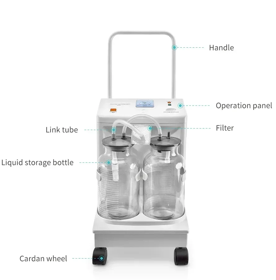 Hot sell Medical electric suction pump apparatus aspirator double bottles suction trolley unit machine vaccum suction machin