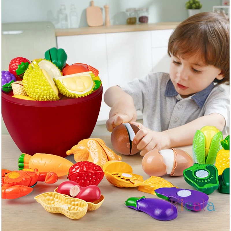 1 Set Plastic Fruit and Vegetable Cutting Educational Set Kitchen Pretend Play Toy with Large Apples Ideal for Christmas Gifts