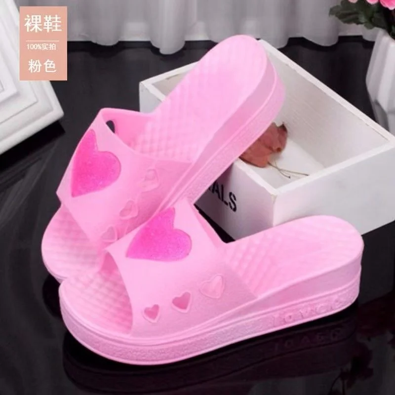 Summer New Fashionable Women Platform Slippers Heart-shaped Muffin Heel Ladies Slides Thick Sole High Heel Slippers