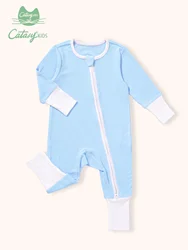 Baby Girls Long Sleeve Romper, Bamboo Fiber Breathable Onesie, Dual Zipper Casual Bodysuit For Spring Summer