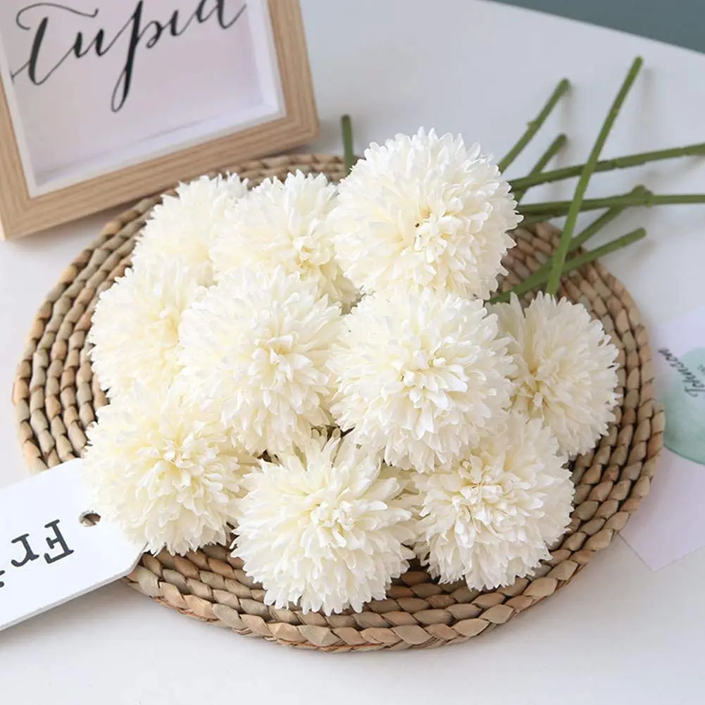 Artificial Flowers Chrysanthemum Ball Flowers Bouquet 10Pcs Present for Important People Glorious Moral(White)