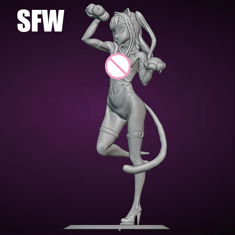 1/24 섹시한 애니메이션 고양이 소녀 수지 입상 장난감 도색되지 않은 GK 인형 조립되지 않은 3D 인쇄 조립 미니어처 감소 동상 장난감