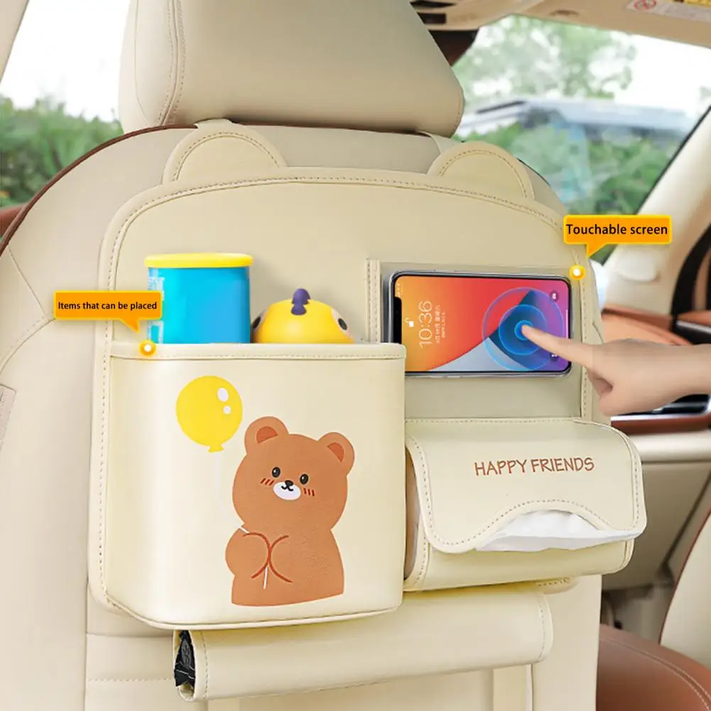 Car Tissue Box Faux Leather Seat Back Tissues Cups Snack Drink Holder Organizer Box Car Clutter Solution Storage Tissue Holder