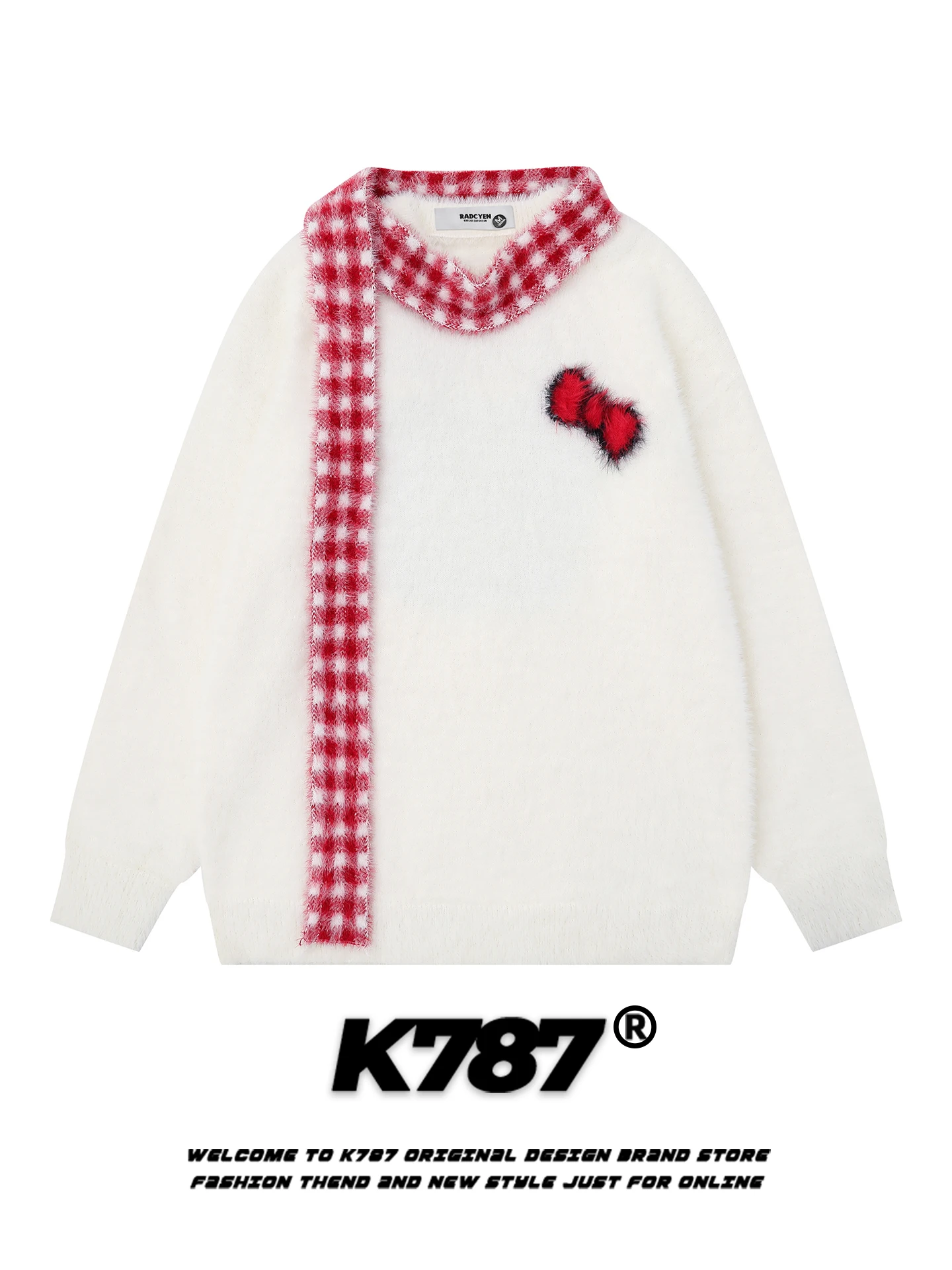 

Американский уличный стиль: вязаный свитер с узором в клетку и узлом, женский, свободный, повседневный, для ленивого образа, стройнящий, для поездок на работу