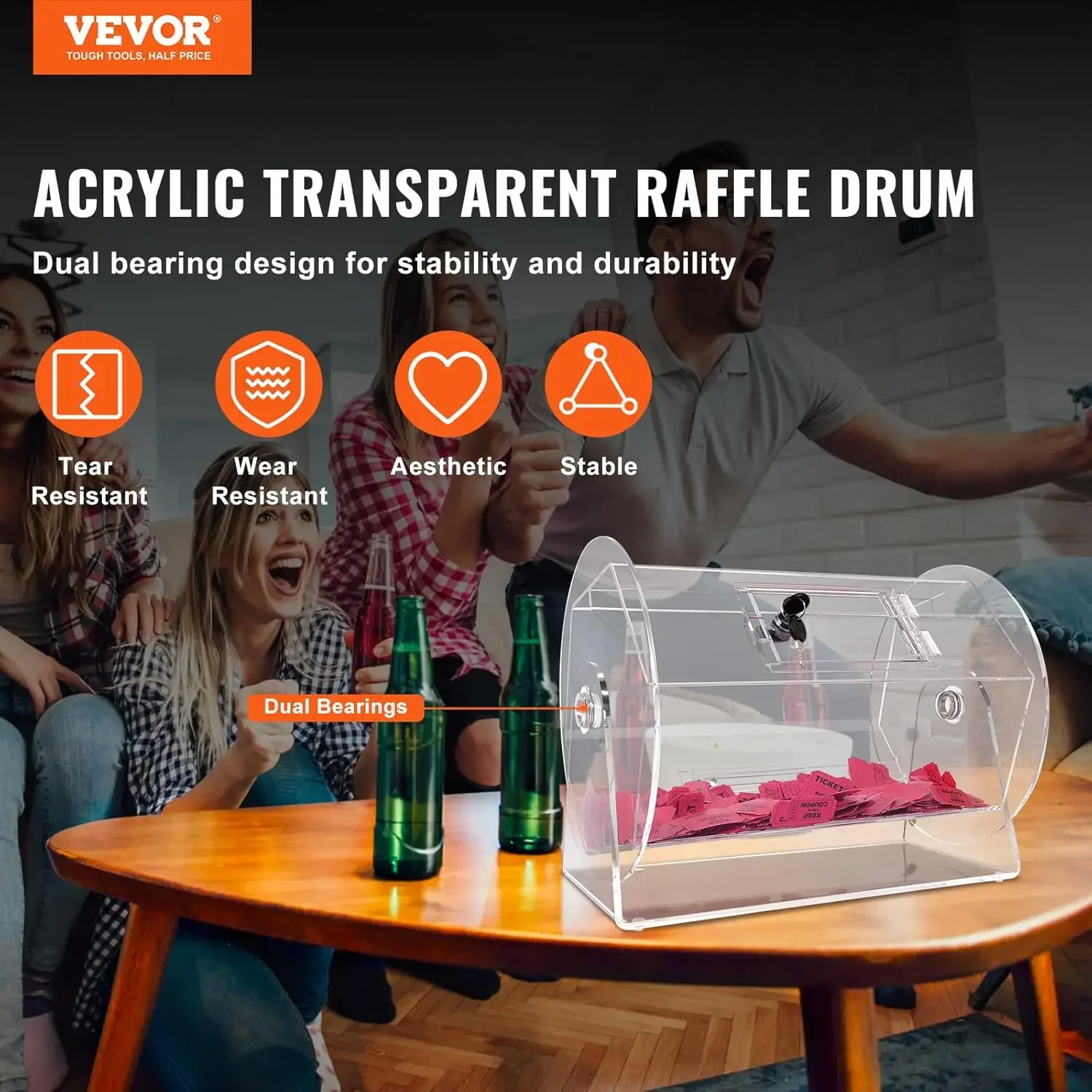 Acrylic Raffle Drum,Professional Raffle Ticket Spinning Cage with 2 Keys, Transparent Lottery Spinning Drawing