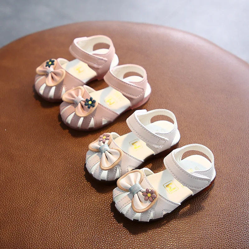 

New Infant Baby Shoes Baby Boy Girl Shoes Toddler Flats Summer Sandal Bow Soft Rubber Sole Anti-Slip Crib Shoes First Walker