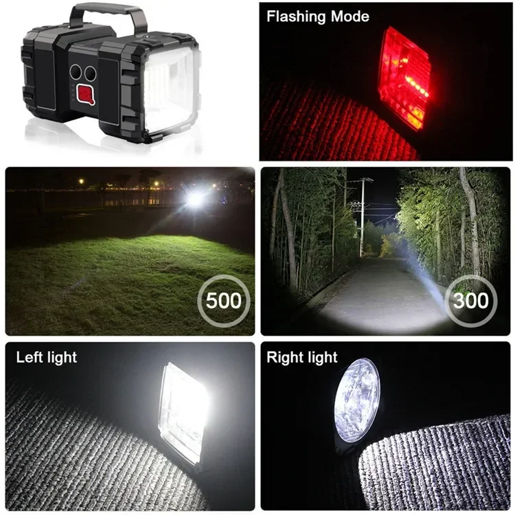 Super Bright LED Usb Rechargeable Double Head Searchlight Handheld Flashlight Work Spotlight Floodling Light Four Modes 10000mAh